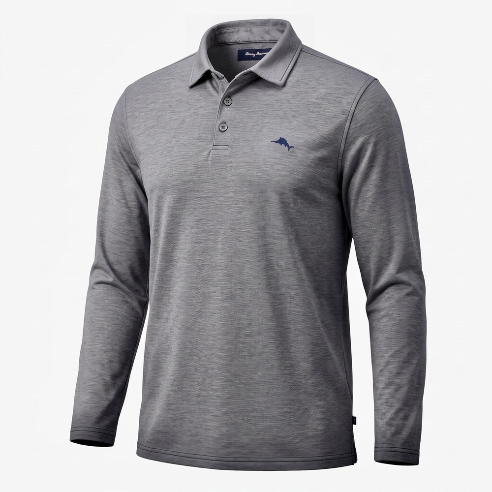 Tommy Bahama Mens XL Gray Long Sleeve Pima Cotton Emfielder Polo Shirt T215542